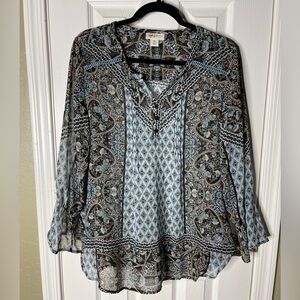 Style & Co. Brown and Blue Patterned Blouse